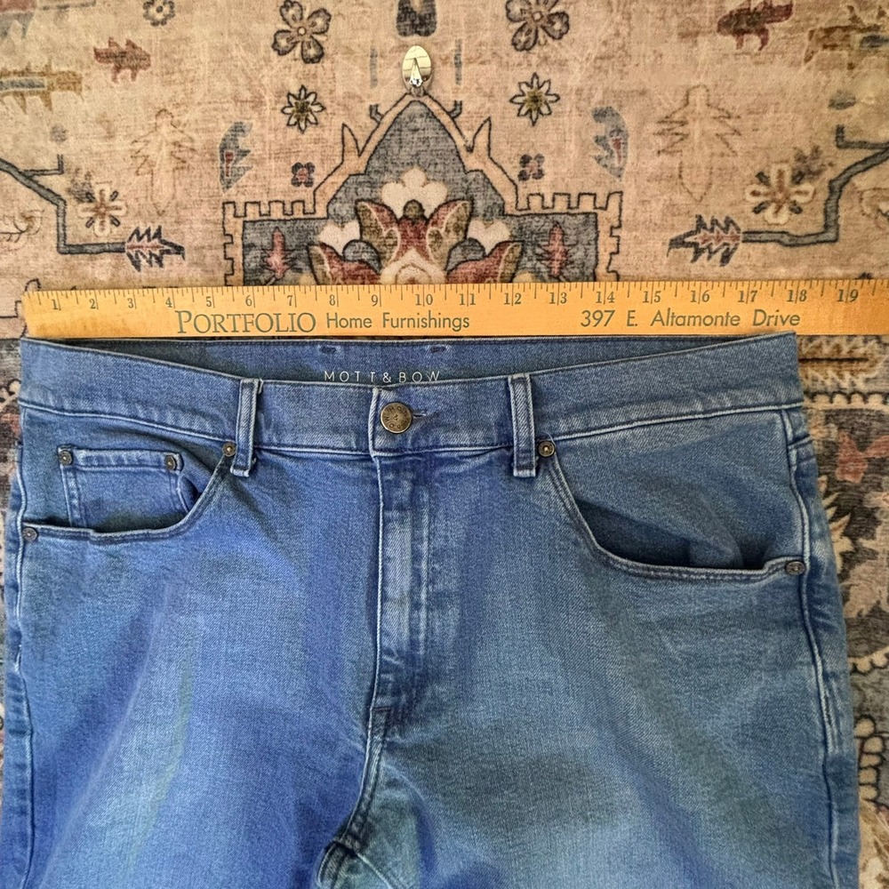 Mott & Bow Mens Slim Fit Straight Jeans Medium Wash Blue Denim W36 L32 Stretch - Picture 9 of 12